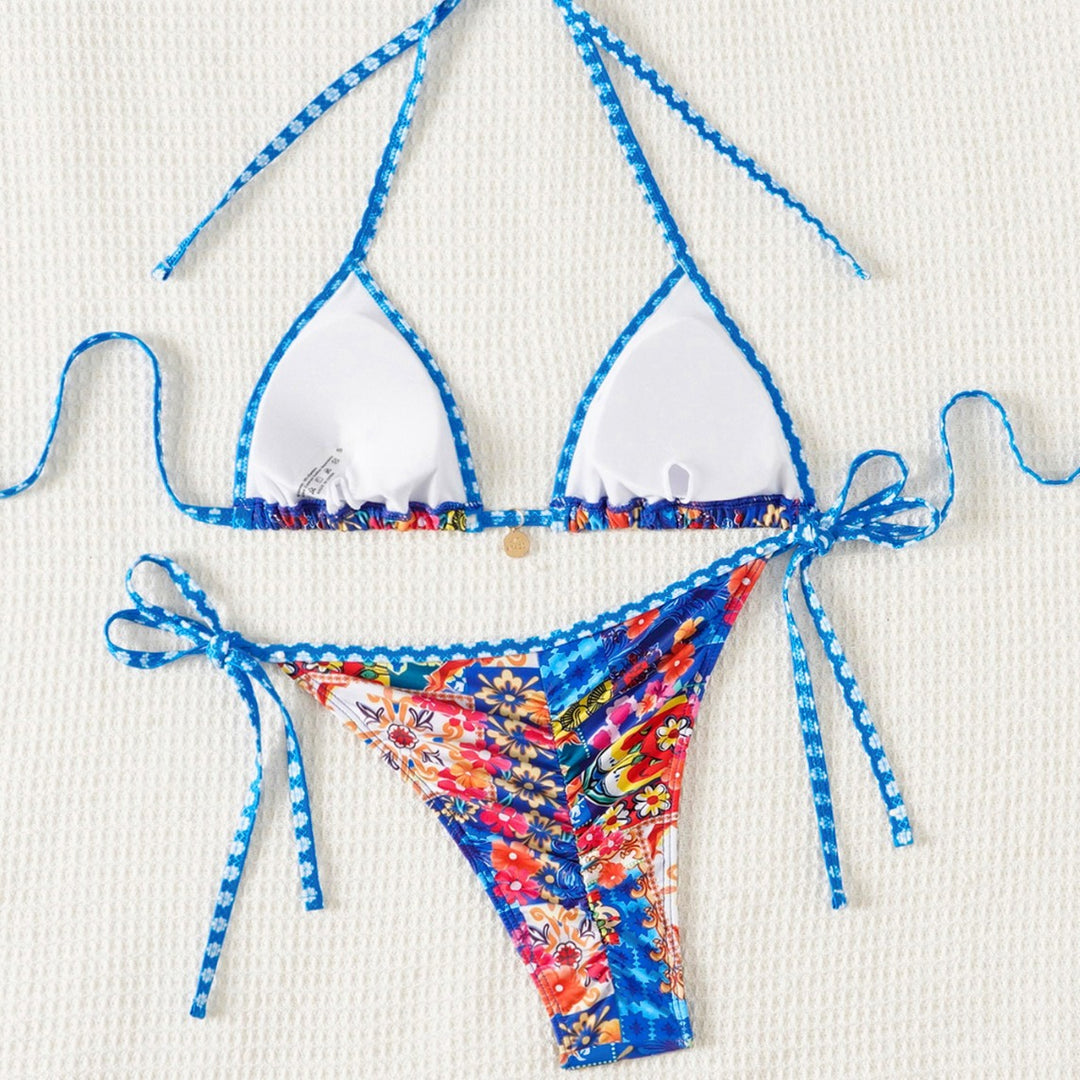 Women's triangle bikini with floral pattern and ruching Mune Fashion