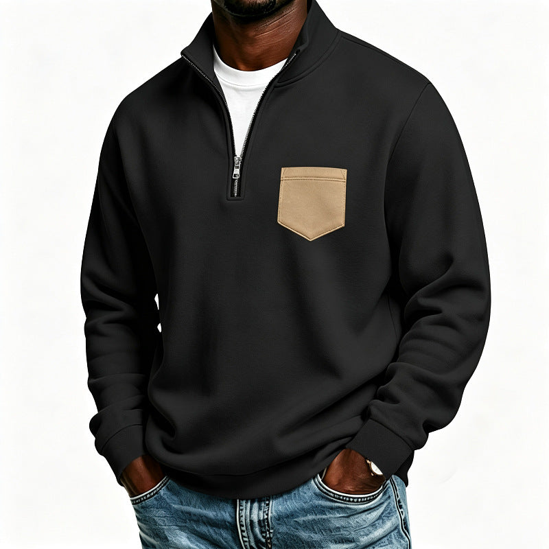 Men's Troyer Sweatshirt with Half Zipper and Contrasting Chest Pocket Mune Fashion