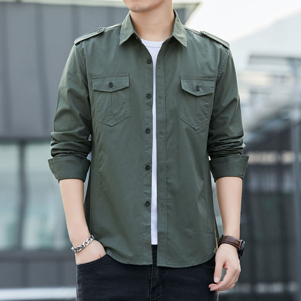 Men's casual utility overshirt made of cotton blend with shoulder patches and flap pockets Mune Fashion