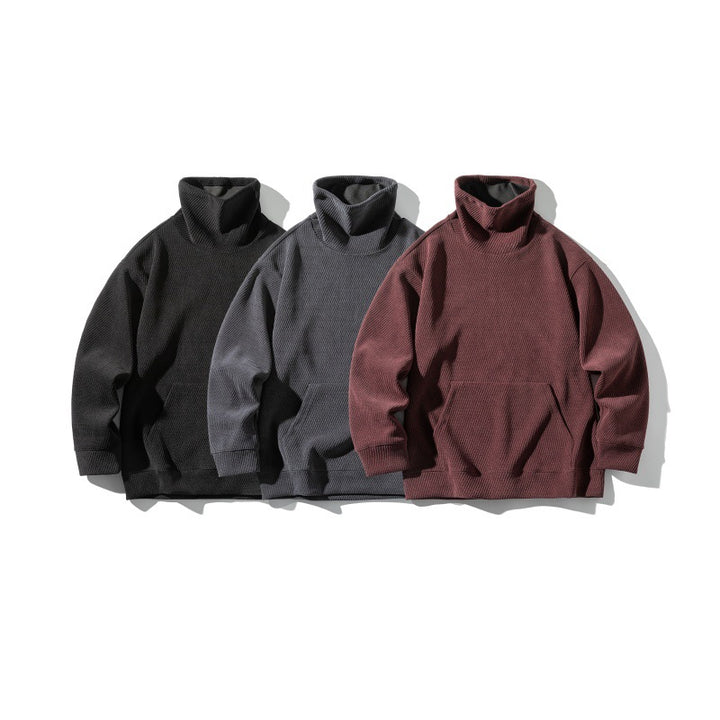 Unisex Oversize Waffle Structure Half Roll Neck Sweatshirt with Kangaroo Pocket Mune Fashion