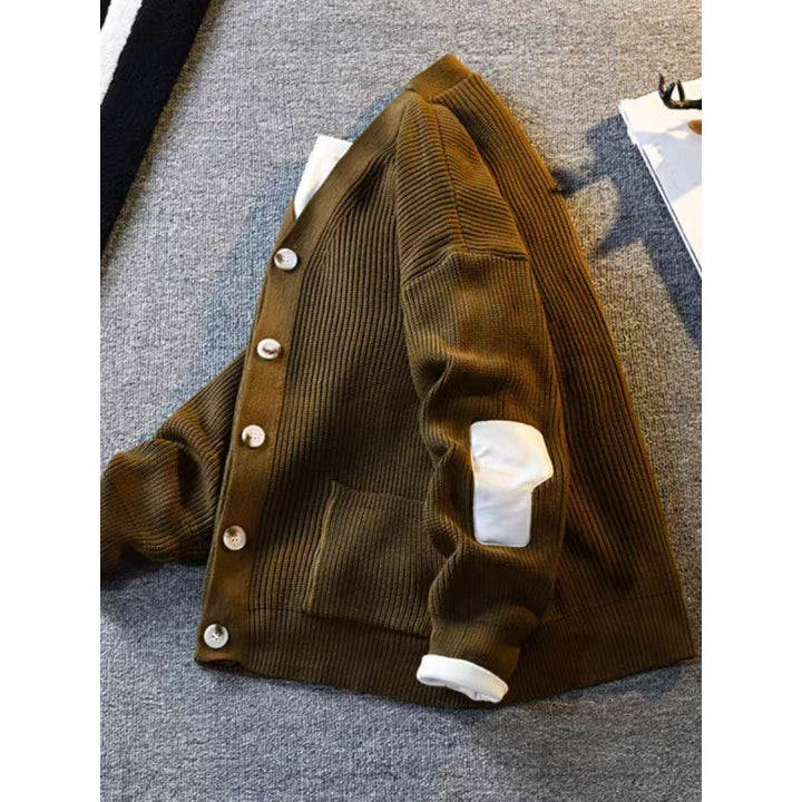 Men's Oversized Knit Cardigan with Elbow Patches and Patch Pockets Mune Fashion