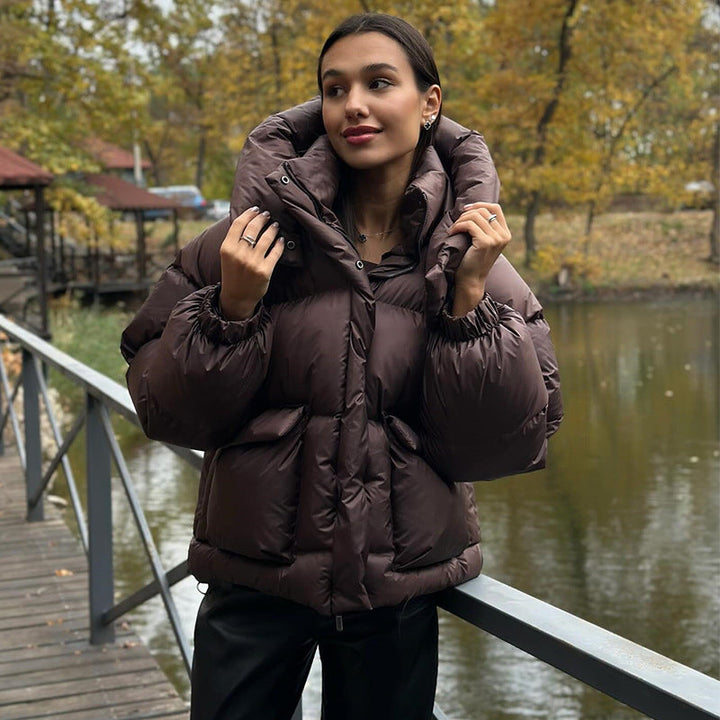 Ladies Quilted Winter Jacket with Oversized Hood Mune