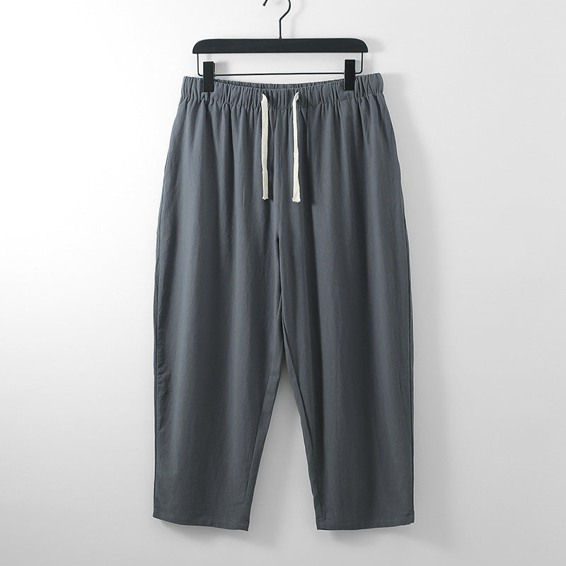 Unisex Lightweight Cotton-Linen Leisure Pants with Elastic Waistband and Drawstring Mune Fashion