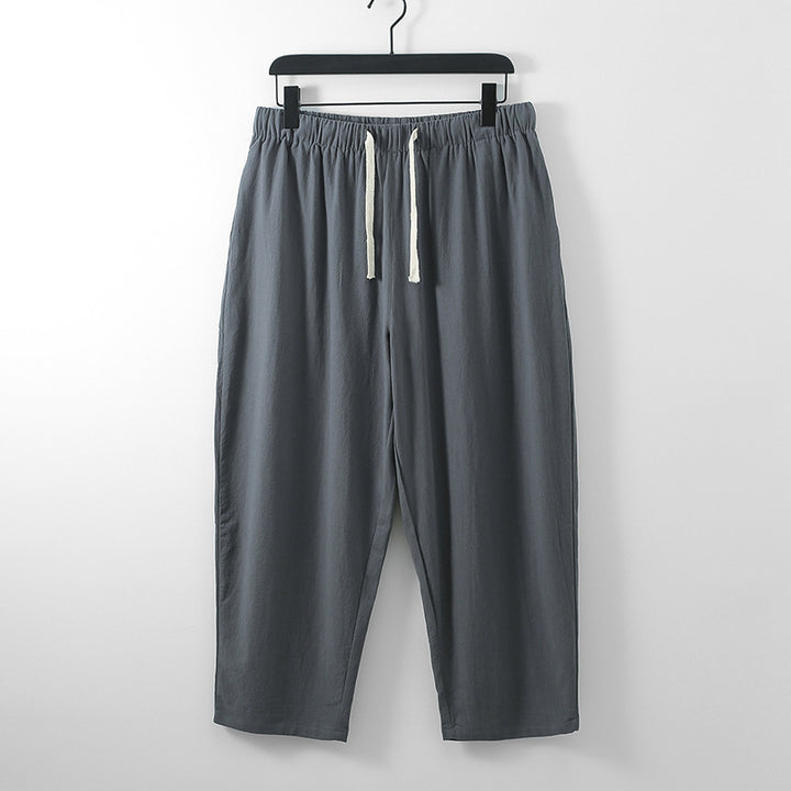 Unisex Lightweight Cotton-Linen Leisure Pants with Elastic Waistband and Drawstring Mune Fashion