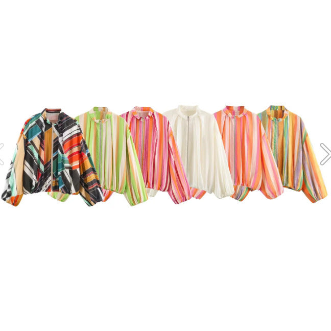 Women's lightweight sheer oversized blouse jacket with balloon sleeves Mune Fashion