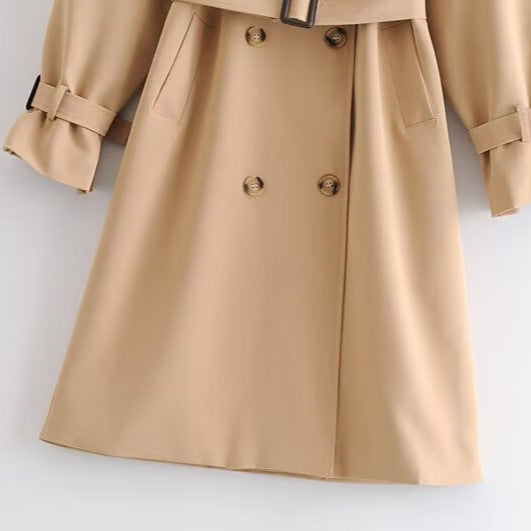 Women's Double-breasted Trench Coat with Waist Belt and Shoulder Yoke Mune Fashion