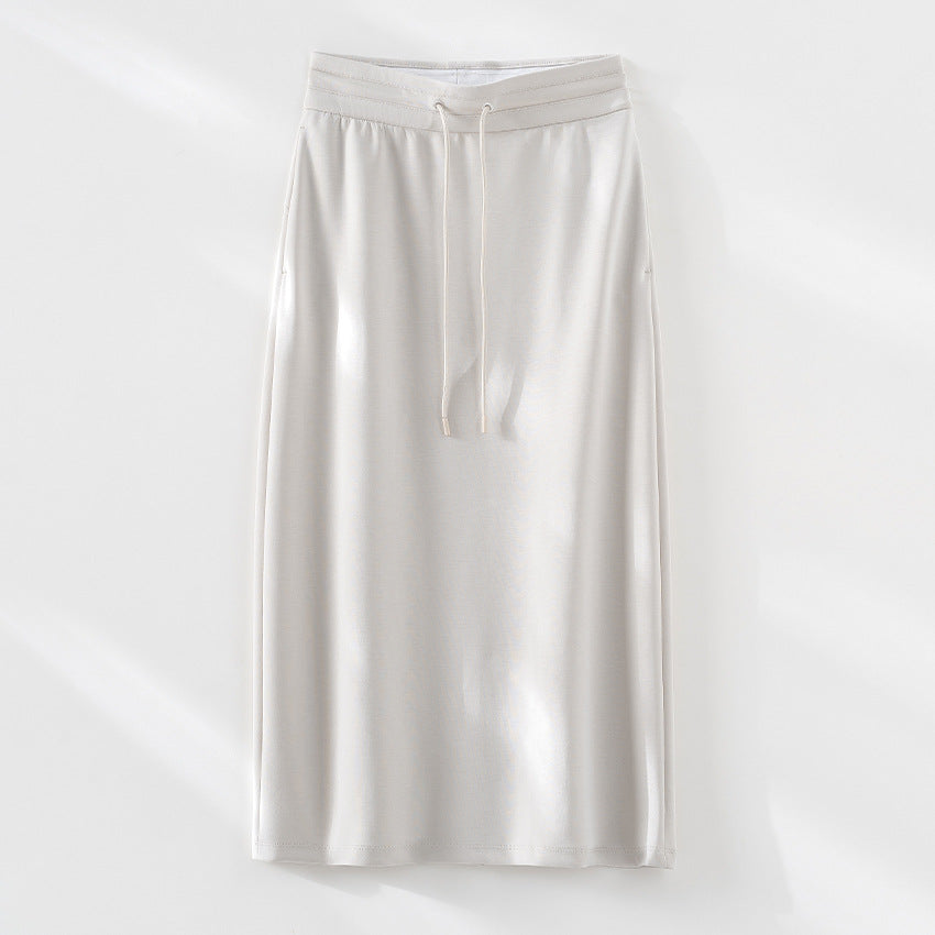 Women's Jersey Midi Skirt with Elastic Drawstring Waist and Straight Fit Mune Fashion
