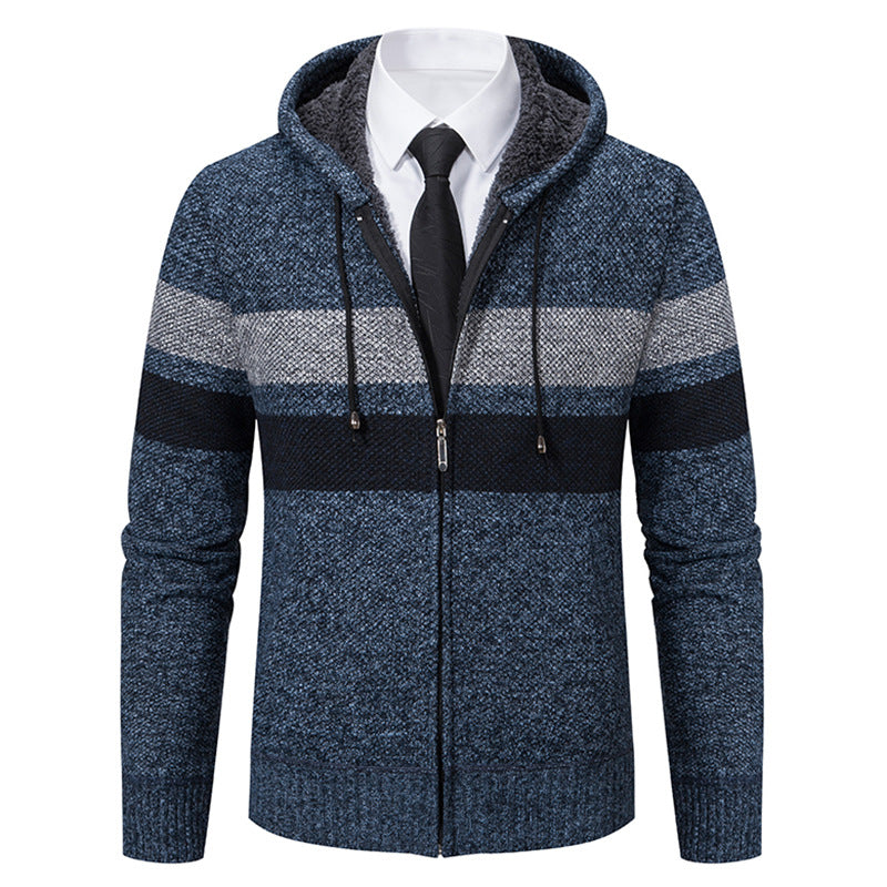 Men's non-insulated hooded cardigan with teddy lining, full-length zipper and contrasting stripes Mune Fashion