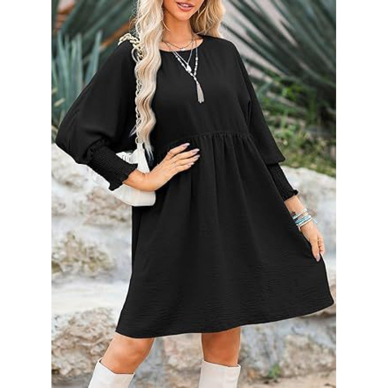 Women's Loose Babydoll Dress with Balloon Sleeves and Gathered Waist Mune Fashion
