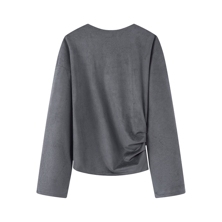 Women's oversized long sleeve shirt with side draping and velvety suede look Mune Fashion