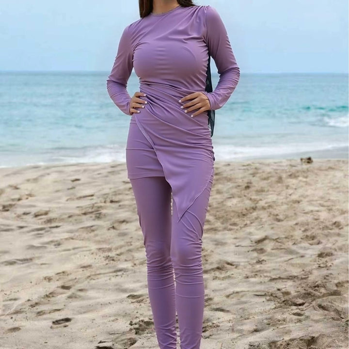 Women’s Sporty Long Sleeve Swimsuit with Wrap Design Mune Fashion