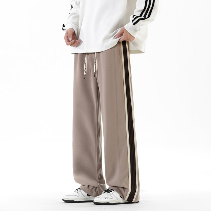 Men's sporty casual pants with contrasting side stripes