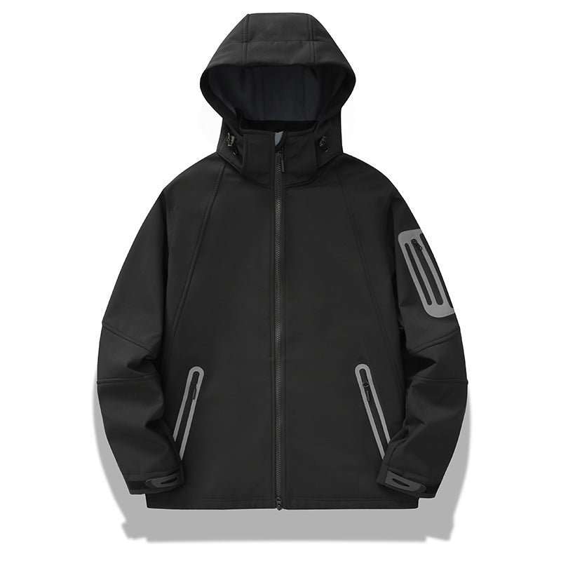 Men's water-repellent softshell jacket with hood, welded zippers, and fleece lining Mune Fashion