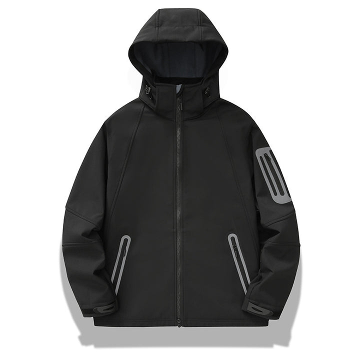 Men's water-repellent softshell jacket with hood, welded zippers, and fleece lining Mune Fashion