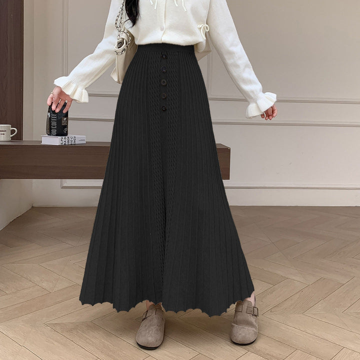 Ladies Elegant Pleated Maxi Skirt with Button Details Mune Fashion