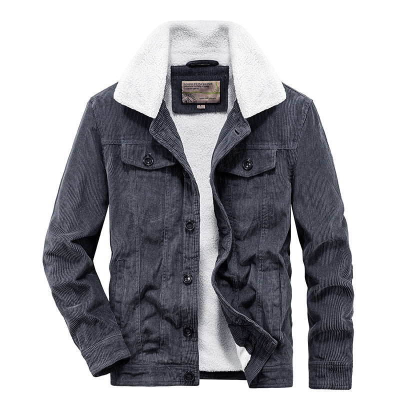 Men's cord worker jacket with continuous teddy lining, shirt collar, and chest pocket Mune Fashion