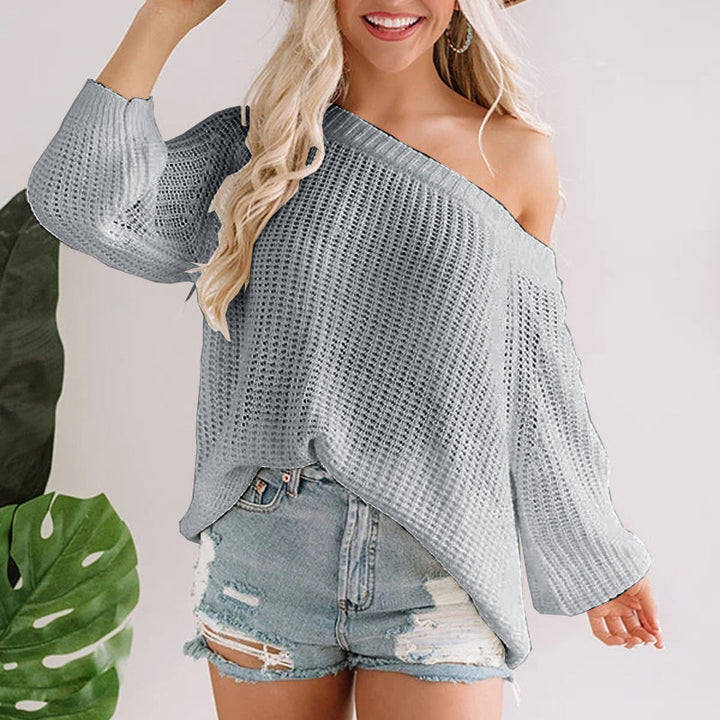 Women's Oversize Knit Sweater with Off-Shoulder Lace Pattern and Wide Hem Mune Fashion