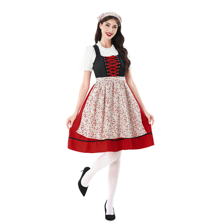 Ladies' traditional dirndl dress with laced bodice and floral apron Mune Fashion