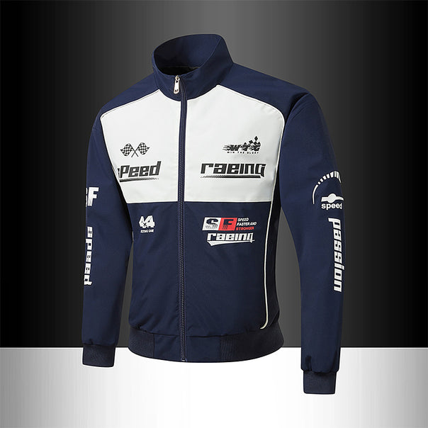 Men's track jacket in motorsport look with logo prints and stand-up collar Mune Fashion