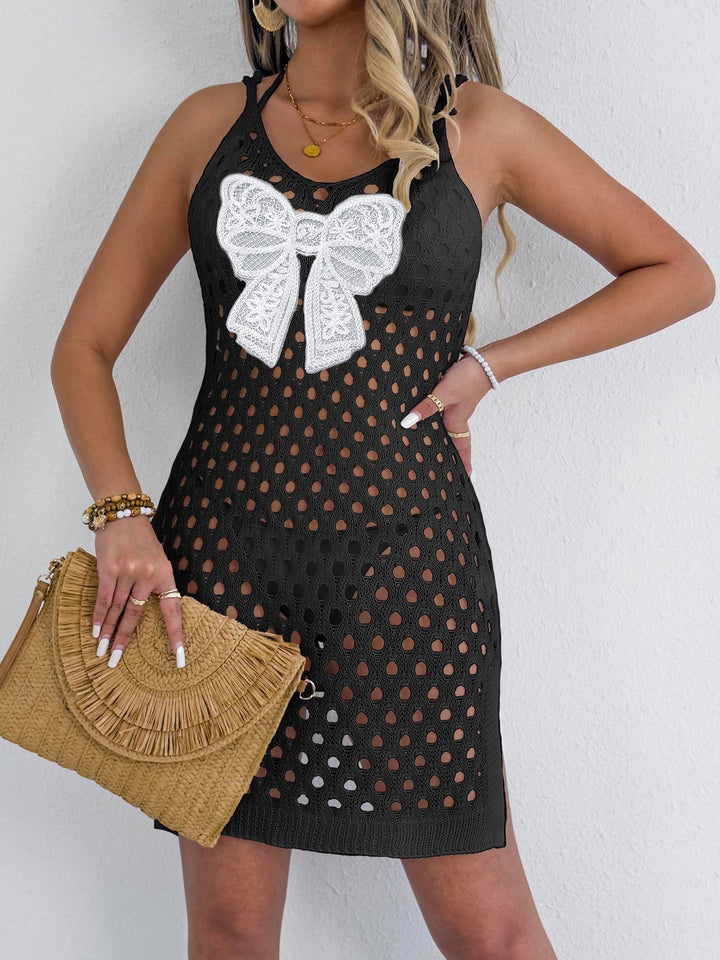 Ladies airy crochet beach dress with decorative bow Mune Fashion