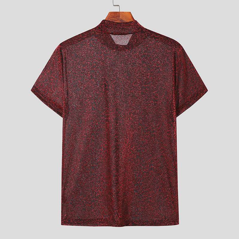 Women shimmering short-sleeve shirt with high round neckline and textured animal print look Mune Fashion