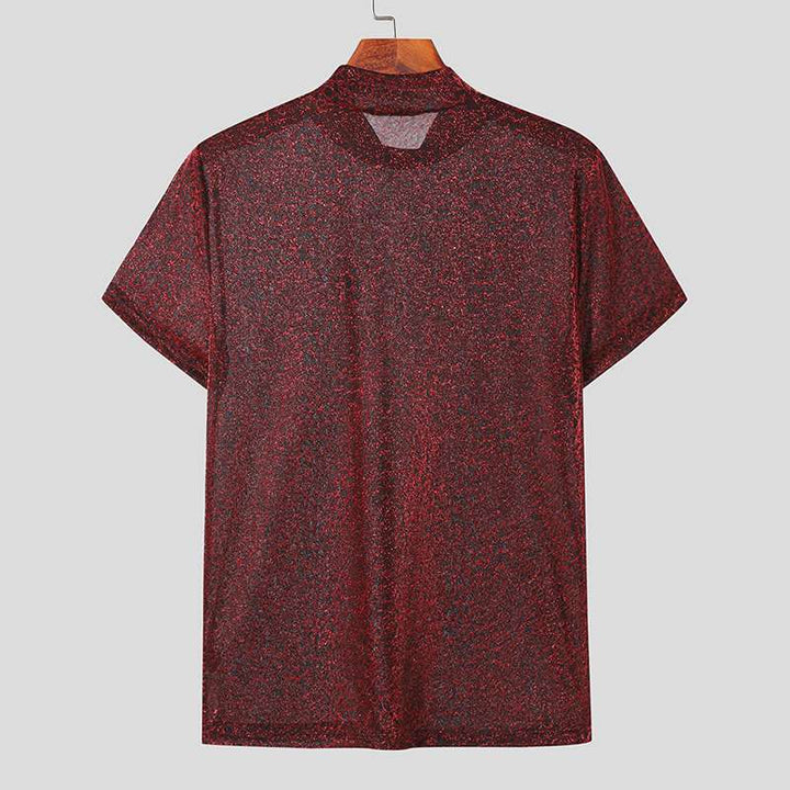 Women shimmering short-sleeve shirt with high round neckline and textured animal print look Mune Fashion
