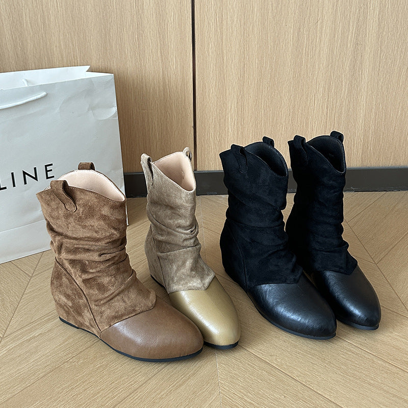 Ladies Fashion Ankle Boots with Chic Pleated Design Mune Fashion