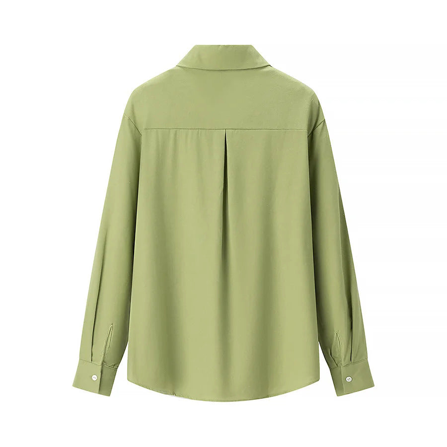 Women's casual oversized boyfriend shirt with shirt collar, concealed button placket, and rounded hem Mune Fashion