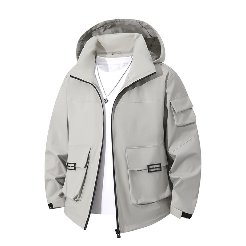 Men's Technical Utility Hooded Jacket with Multiple Flap Pockets and Wind-Resistant Softshell Mune Fashion