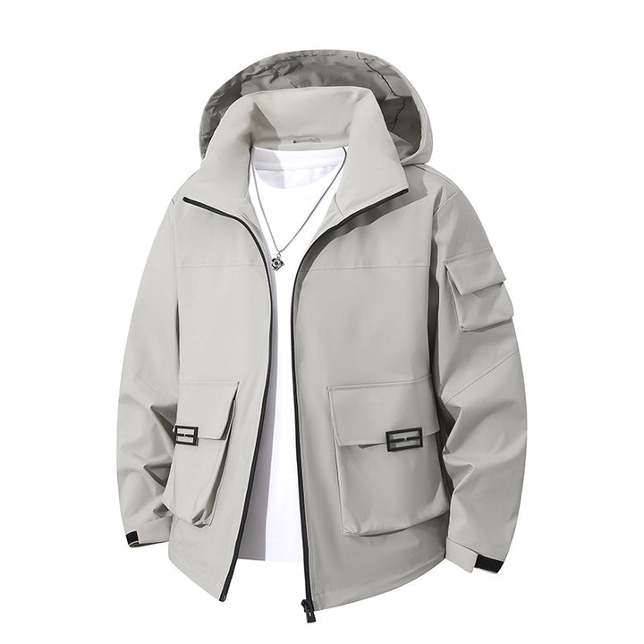Men's Technical Utility Hooded Jacket with Multiple Flap Pockets and Wind-Resistant Softshell Mune Fashion