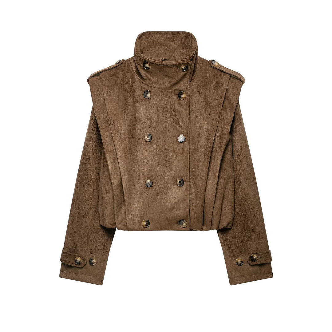 Women’s short jacket in sailor and military mix with high stand-up collar, epaulettes and fitted drawstring Mune Fashion