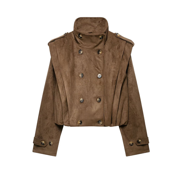 Women’s short jacket in sailor and military mix with high stand-up collar, epaulettes and fitted drawstring Mune Fashion