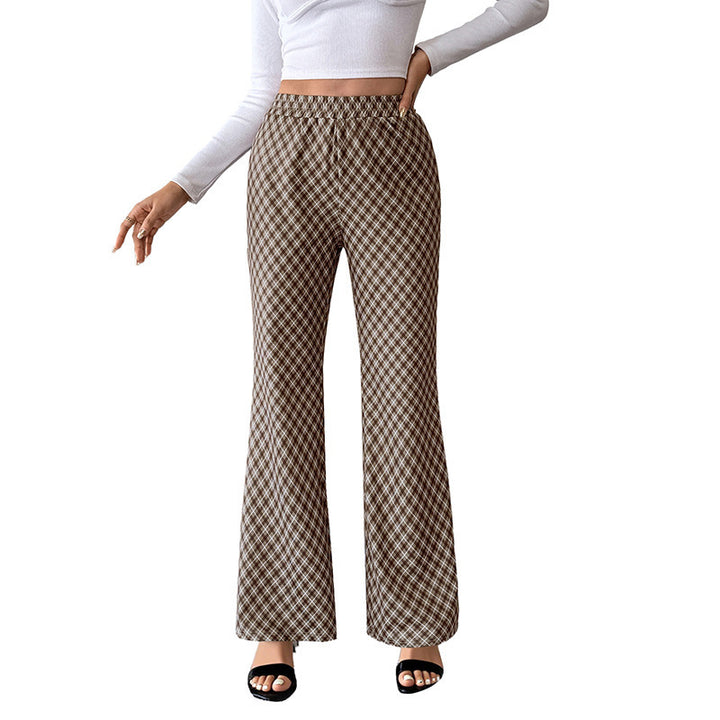 Women High Quality Checkered Flared Pants Mune Fashion