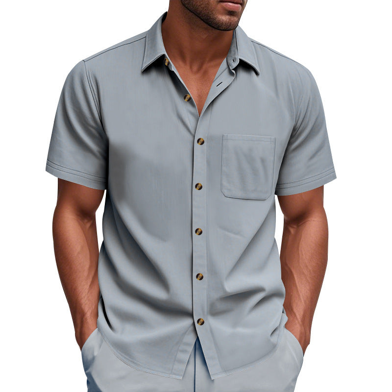 Men's short-sleeve resort shirt made of linen blend with chest pocket and drawstring Bermuda Mune Fashion