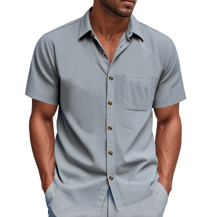 Men's short-sleeve resort shirt made of linen blend with chest pocket and drawstring Bermuda Mune Fashion