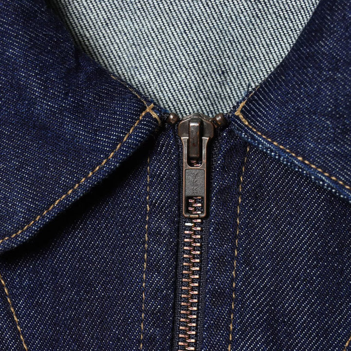 Women's Cropped Denim Jacket with Zipper, Tailored Drawstring and Flap Pockets Mune Fashion