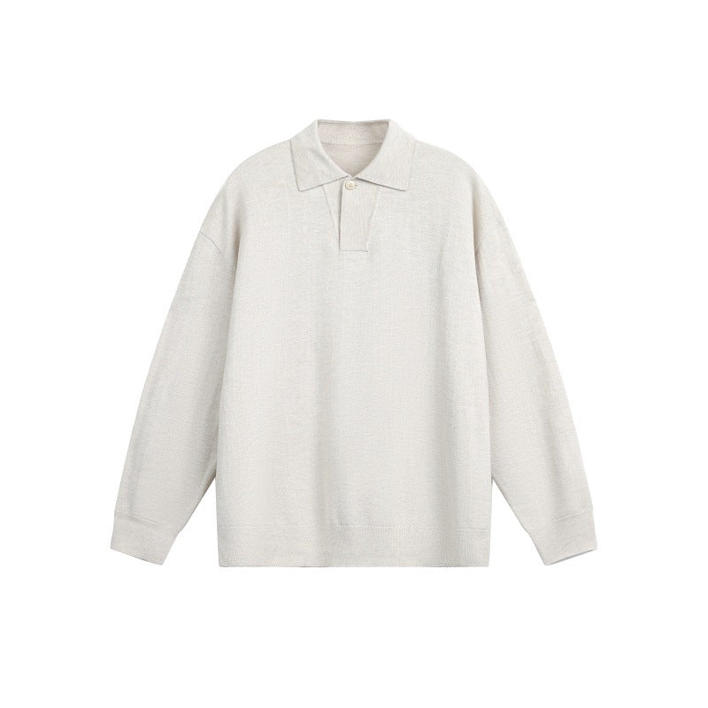 Men's Loose Knit Polo Sweater with Button Placket and Oversize Cut Mune Fashion