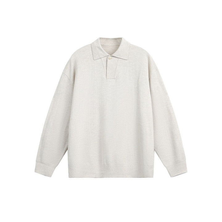 Men's Loose Knit Polo Sweater with Button Placket and Oversize Cut Mune Fashion