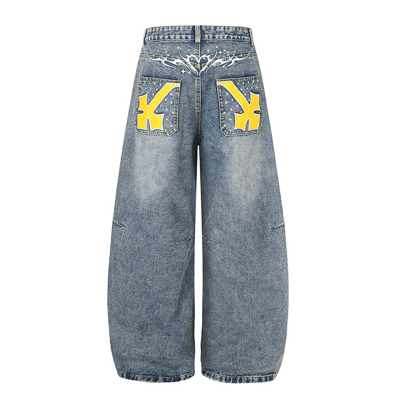 Women's Extra Wide High-Waist Palazzo Jeans with Embellished Back Pockets Mune Fashion