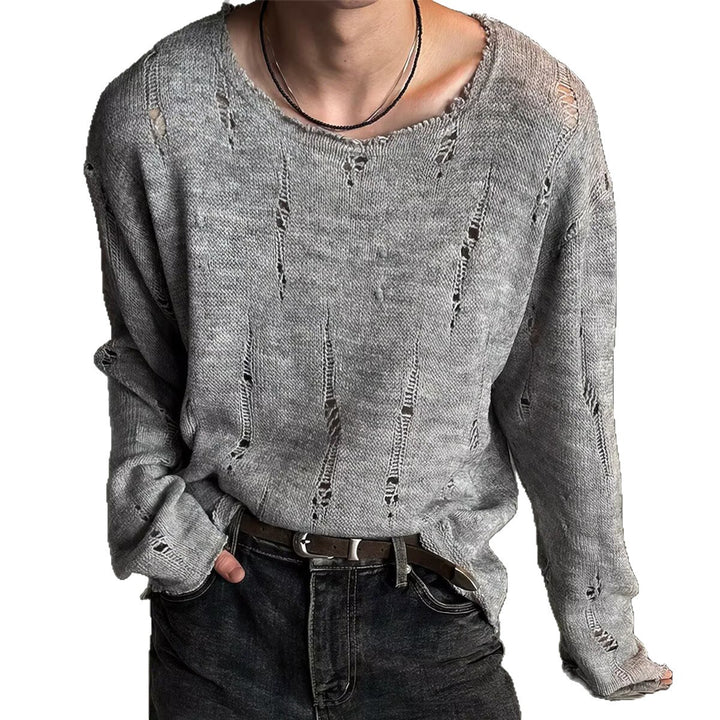 Men's Casual, Oversized Knit Sweater with Distressed Details Mune Fashion