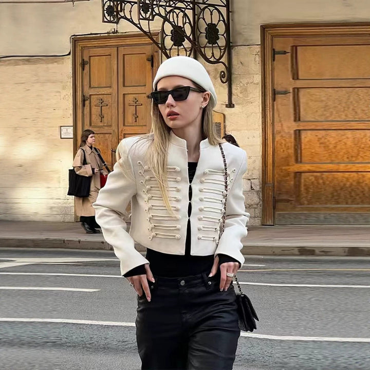 Women's short blazer in military style with decorative cord application Mune Fashion