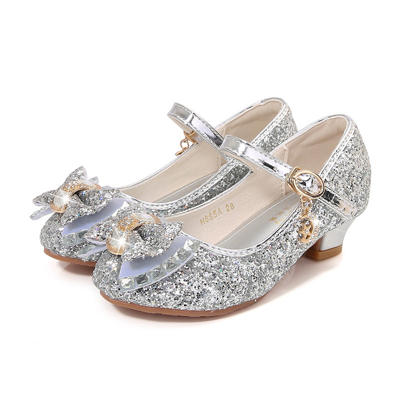 Girls Elegant Glitter Ballet Flats with Decorative Bow and Rhinestone Application Mune Fashion