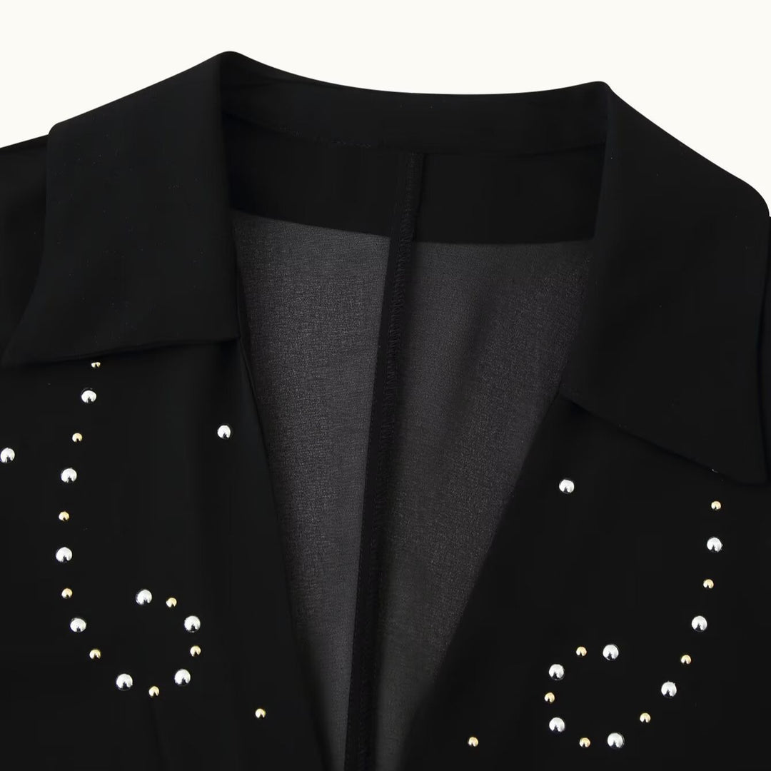 Women’s chiffon blouse with sequin trim, deep V-neck and decorative tie bands Mune Fashion