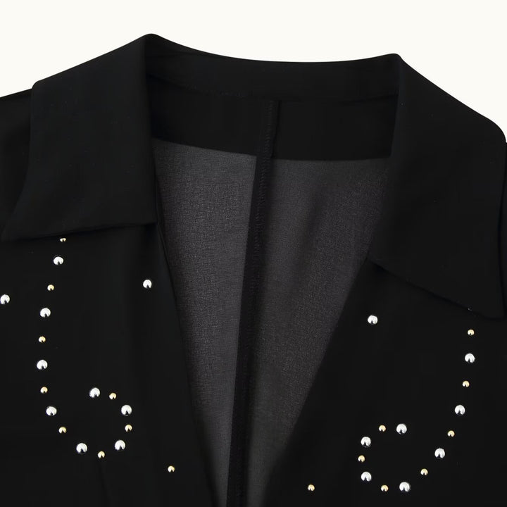 Women’s chiffon blouse with sequin trim, deep V-neck and decorative tie bands Mune Fashion