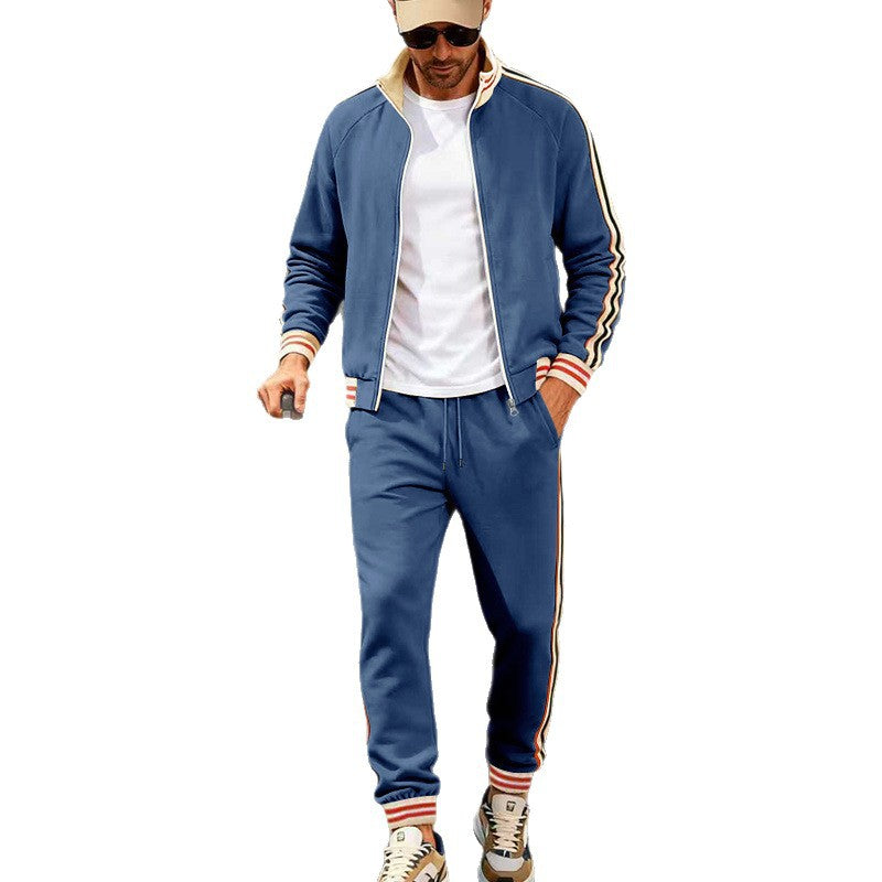 Men's sporty tracksuit with contrast stripes and ribbed cuffs Mune Fashion