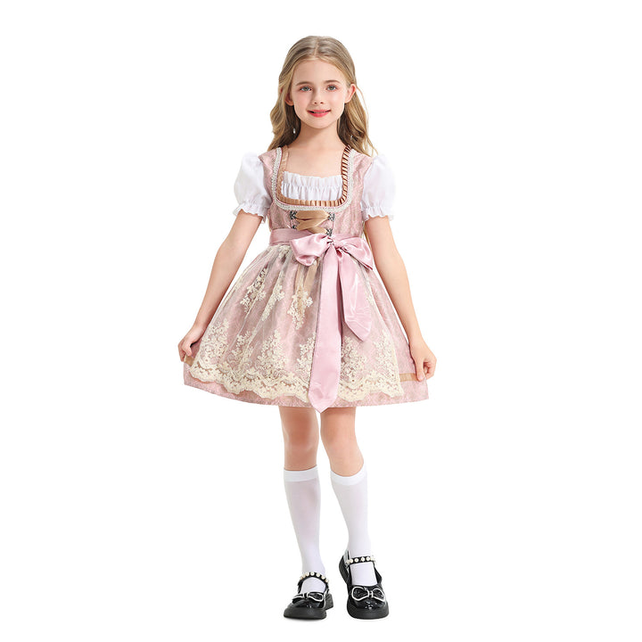Ladies' festive children's dirndl with lace top, satin apron, and puff sleeves Mune Fashion