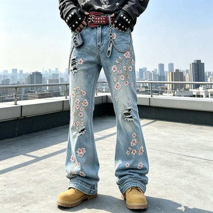 Women's Fashion Flared Jeans with Floral Embroidery Mune Fashion