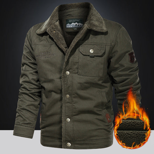 Men's padded canvas field jacket with teddy lining, chest flap, and snap button front Mune Fashion