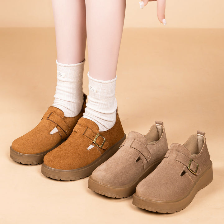 Women nan platform Mary Jane slipper with suede surface and adjustable metal buckle Mune Fashion