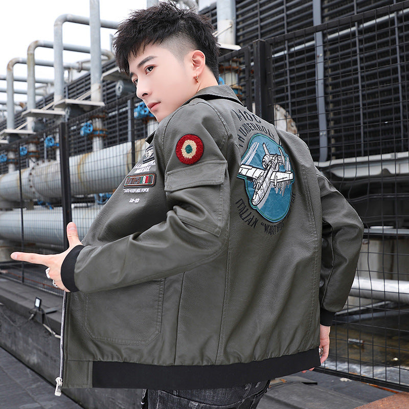 Men's aviator bomber jacket in military style with large back patch and arm pocket Mune Fashion